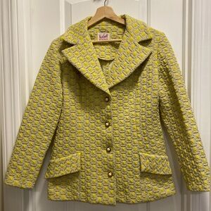 Nan Scott Yellow Textured Blazer with Gold Buttons size M